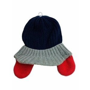 Baby Gap Hat Winter Size 6 To 12 Months Blue Gray Red Ear Flaps Sweater Knit